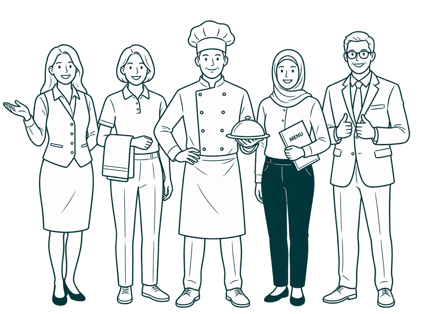 Diverse hospitality professionals